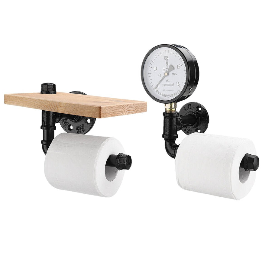 Rustic Industrial Toilet Paper Roll Holder Pipe Shelf Floating Bathroom Home DIY Storage Image 1