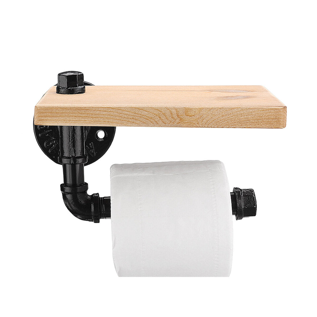 Rustic Industrial Toilet Paper Roll Holder Pipe Shelf Floating Bathroom Home DIY Storage Image 4