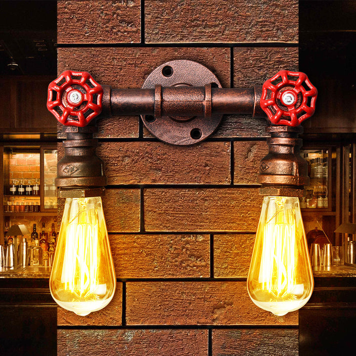 Retro Wall Lamp Industrial Iron Dual Water Pipe Shape Sconce Light Fixture Fitting Image 9