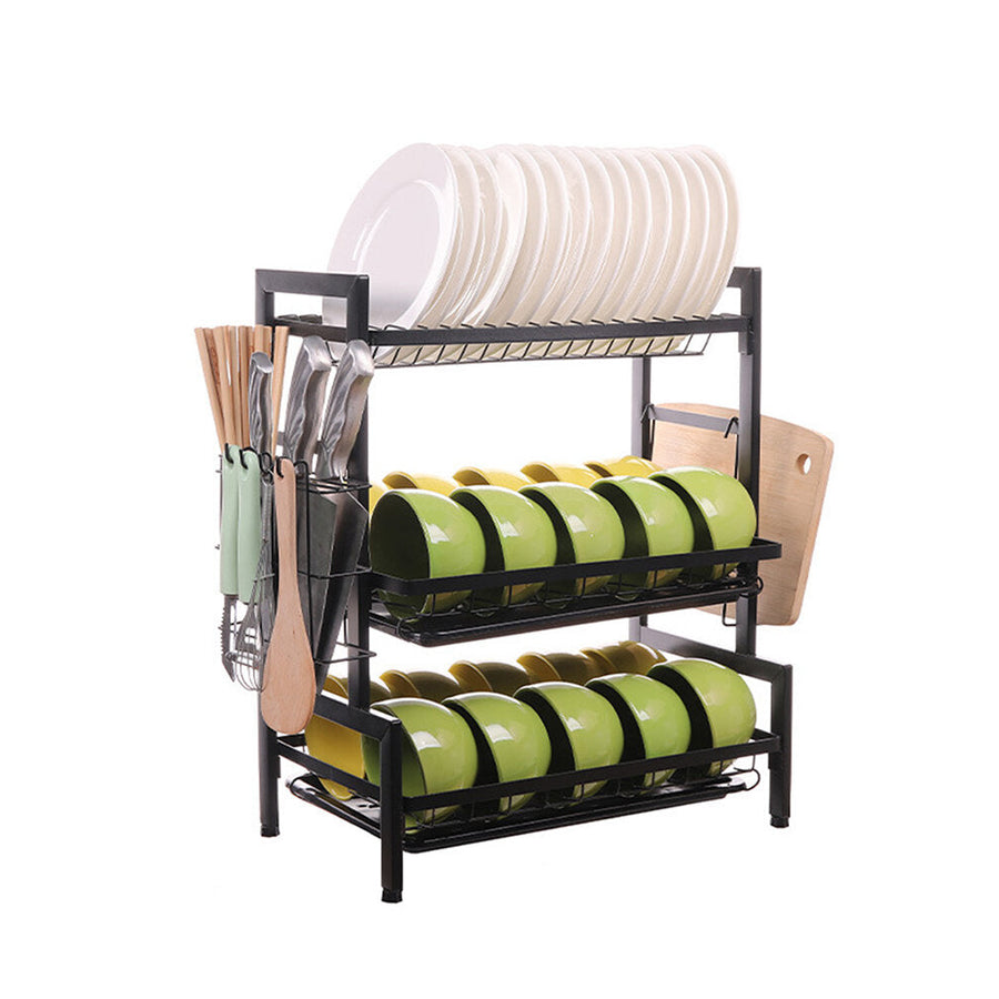 Three-tier Kitchen Multi-function Storage Rack and Dish Rack Storage Cabinet Image 1