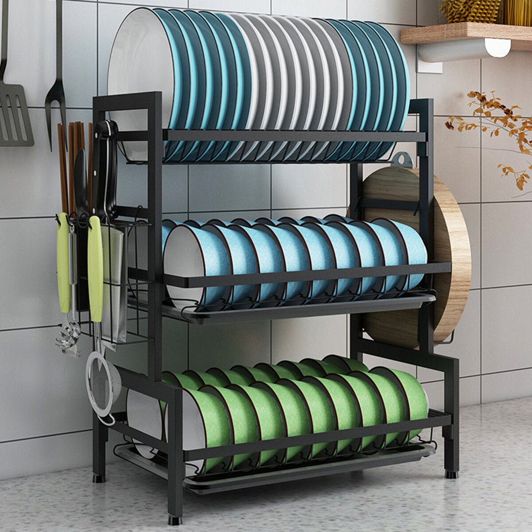 Three-tier Kitchen Multi-function Storage Rack and Dish Rack Storage Cabinet Image 4