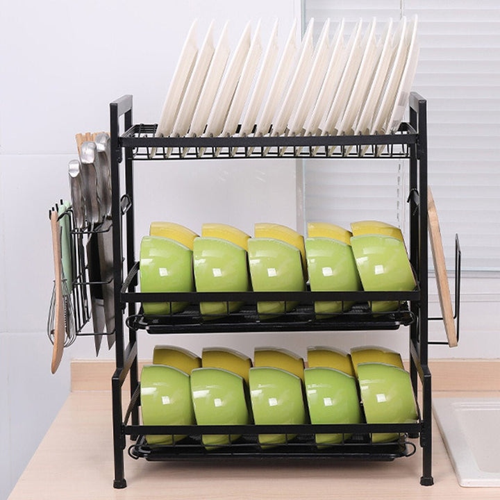 Three-tier Kitchen Multi-function Storage Rack and Dish Rack Storage Cabinet Image 5