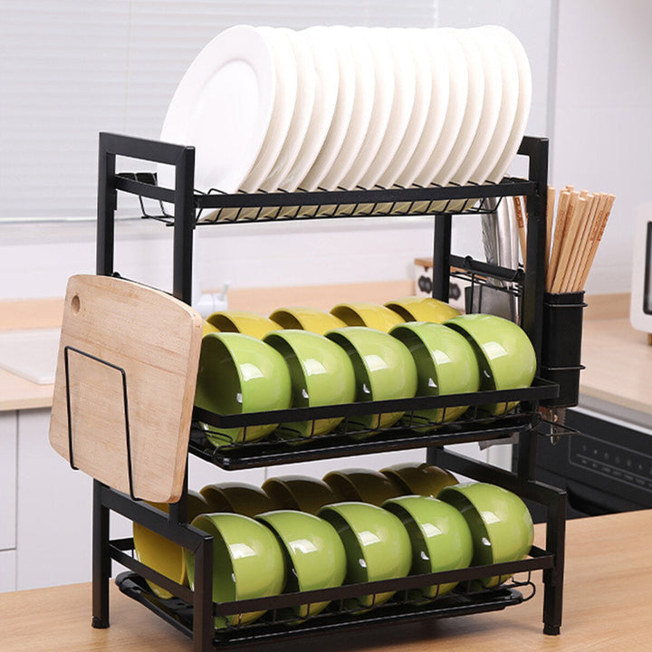 Three-tier Kitchen Multi-function Storage Rack and Dish Rack Storage Cabinet Image 6