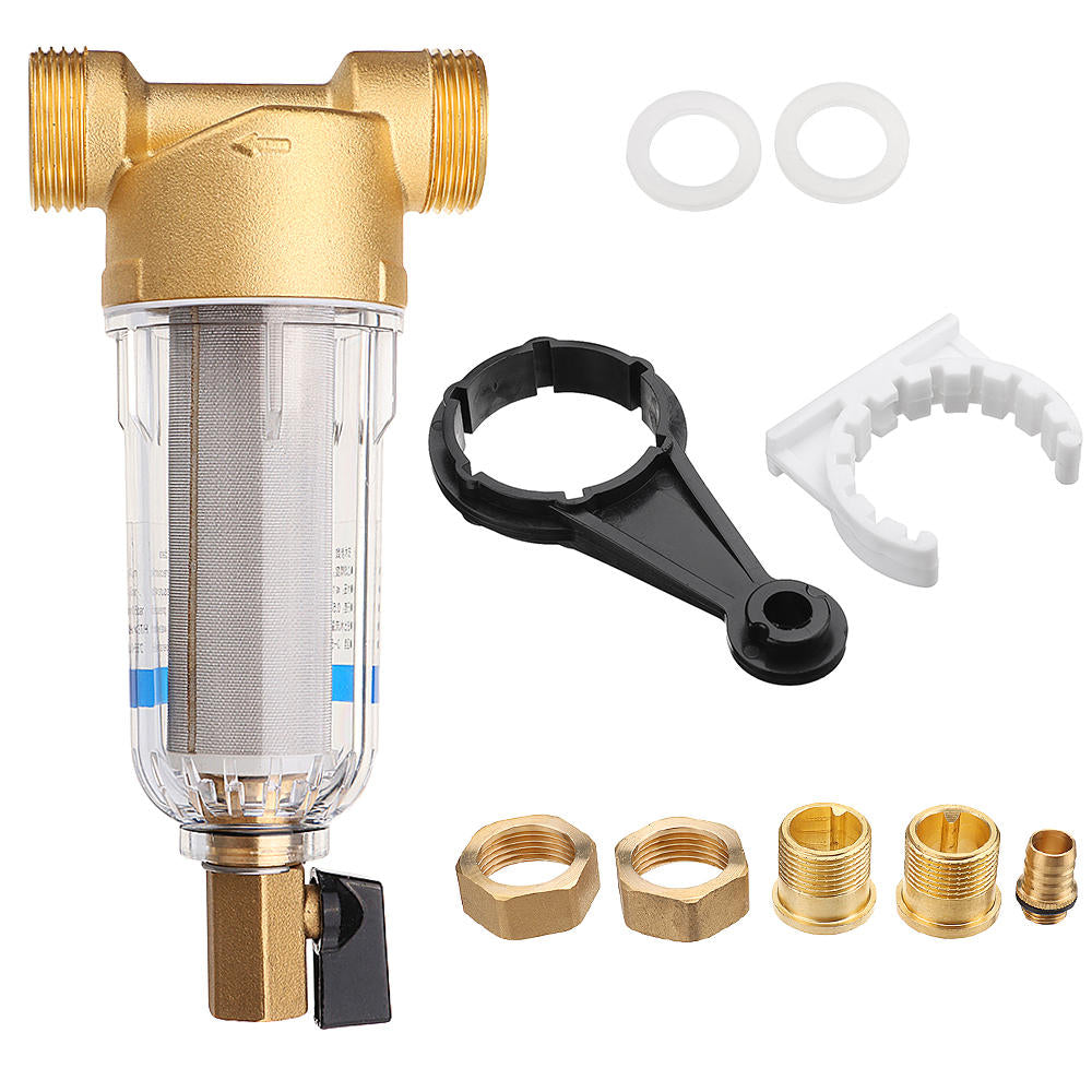 Water Pre Filter System 3,4" and 1" Brass Mesh Prefilter Purifier w, Reducer Adapter Image 1