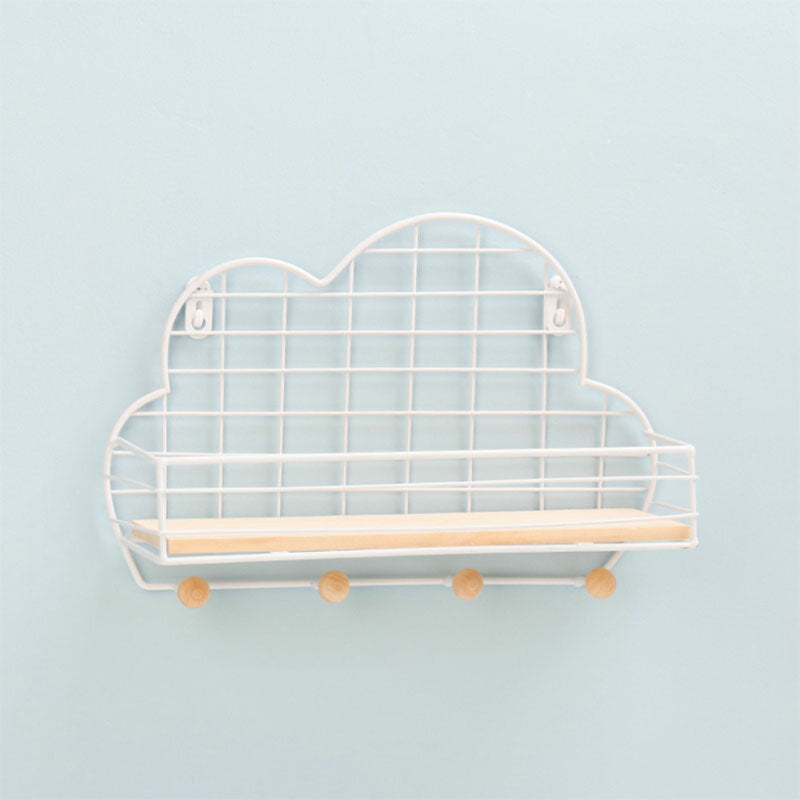 Wall Mounted Shelf Metal Wire Rack Storage Unit With Hooks Key Basket Hanger Image 9