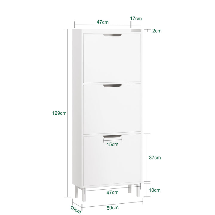 Haotian FSR151-H-W, Shoe Cabinet with 3 Flaps Shoe Cabinet Narrow Shoe Rack with 6 Shelves Shoe Chest of Drawers Shoe Image 2