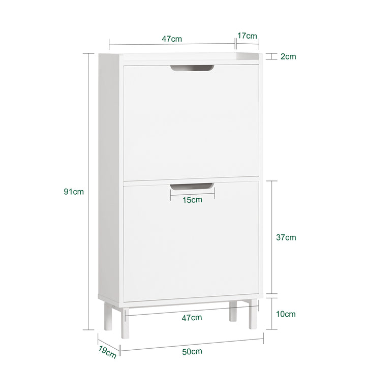 Haotian FSR151-W, Shoe Cabinet with 2 Flaps Shoe Cabinet Narrow Shoe Rack with 4 Shelves Shoe Chest of Drawers Shoe Rack Image 2