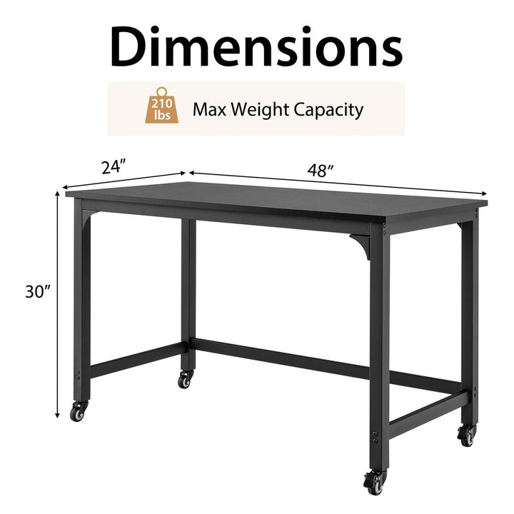 Rolling Computer Desk Wood Top Metal Frame Laptop Table Study Workstation Black Image 3