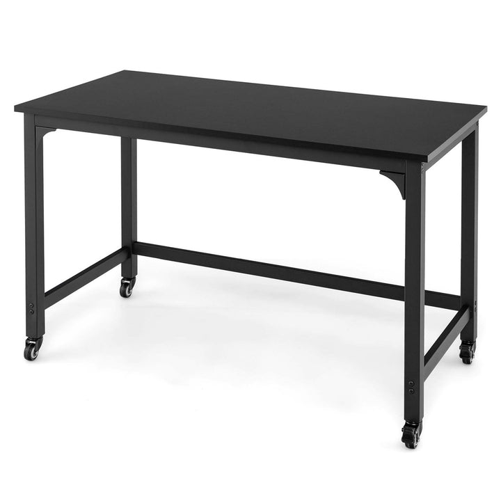 Rolling Computer Desk Wood Top Metal Frame Laptop Table Study Workstation Black Image 10