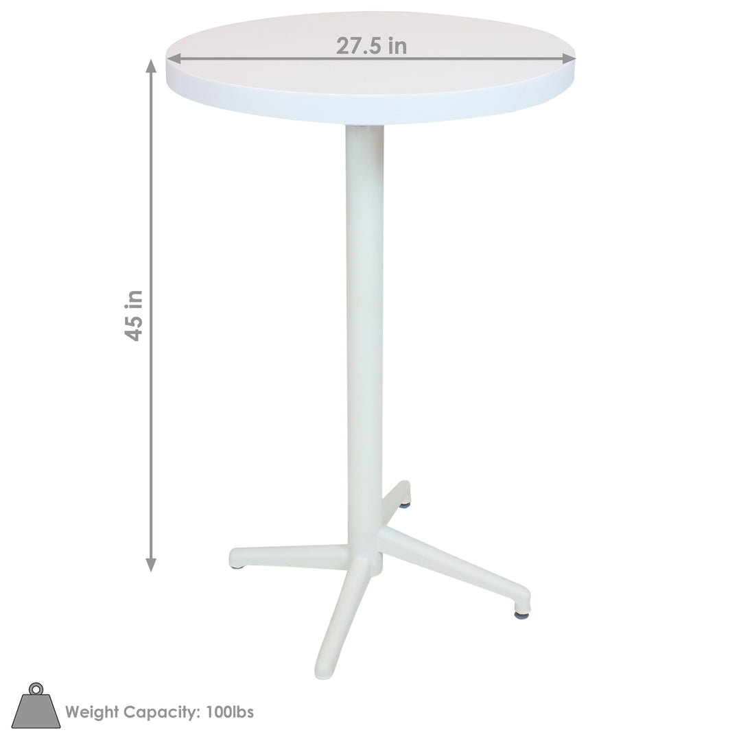 Sunnydaze 27.5 in All-Weather Plastic Round Folding Patio Bar Table - White Image 3
