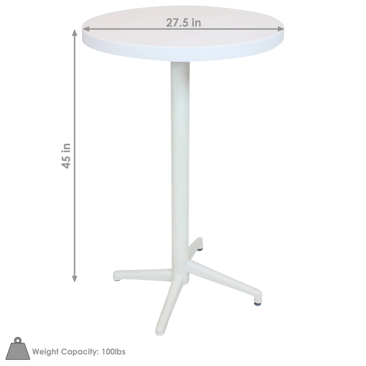 Sunnydaze 27.5 in All-Weather Plastic Round Folding Patio Bar Table - White Image 3