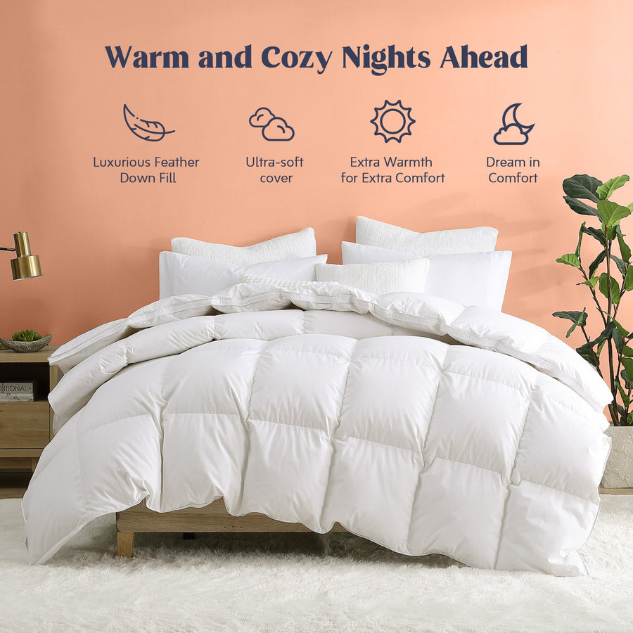 White Goose Down and Ultra Feather Comforter, Machine Washable Duvet Insert Image 1