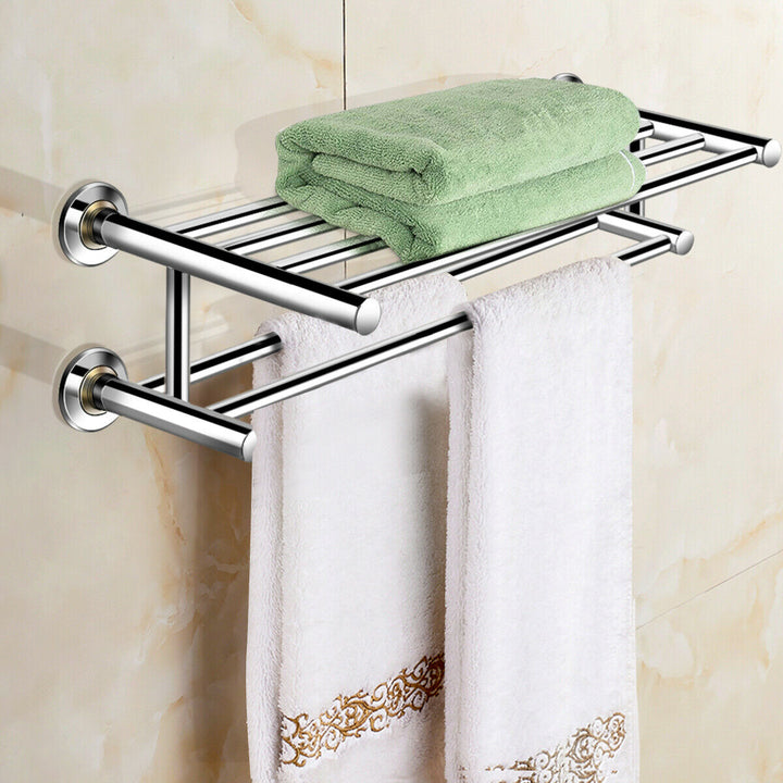 Wall Mounted Towel Rack Bathroom Hotel Rail Holder Storage Shelf Stainless Steel Image 2