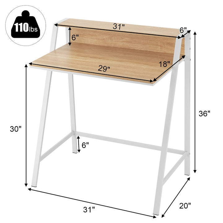 2 Tier Computer Desk PC Laptop Table Study Writing Home Office Natural Image 3