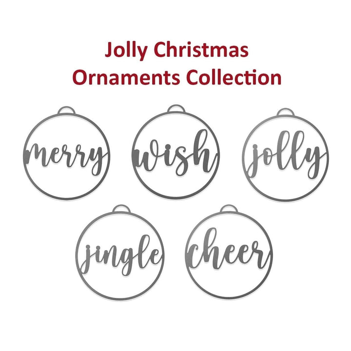 Jolly Christmas Ornaments - 5 pack - Metal Christmas Tree Ornaments Image 1