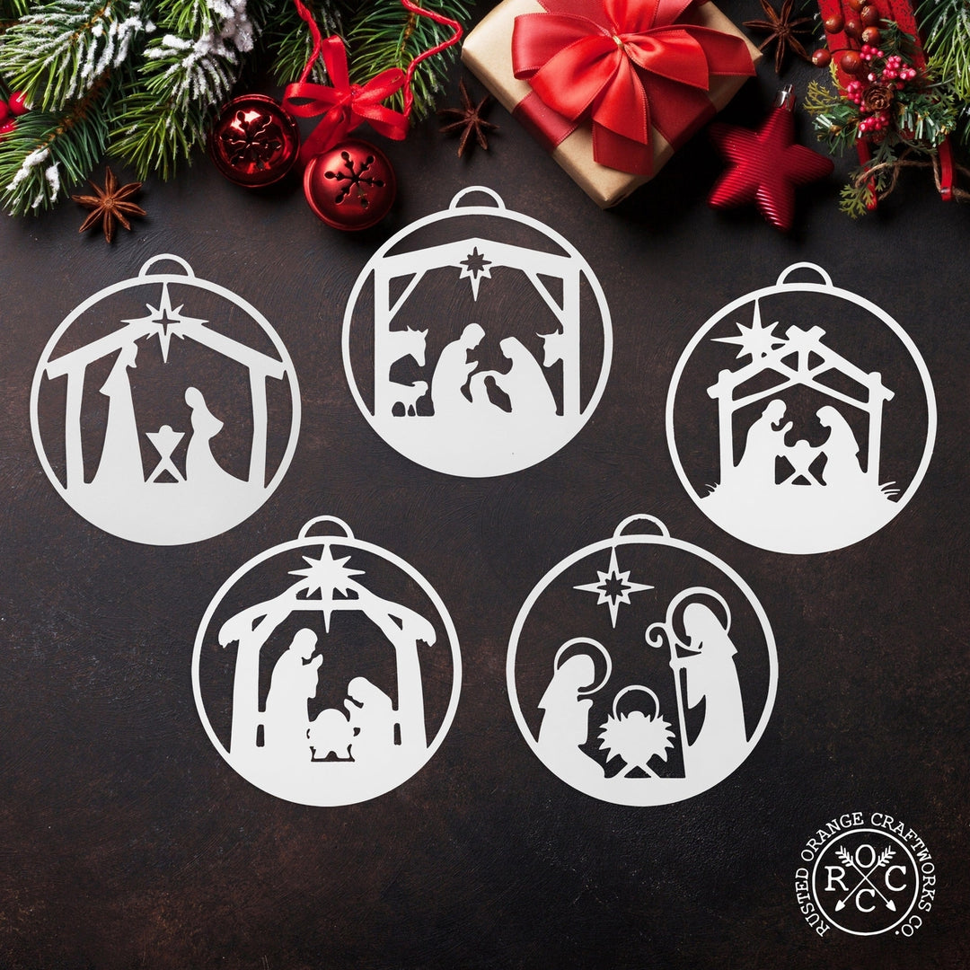 Nativity Ornaments - 5 pack - Metal Christmas Tree Ornaments Image 1