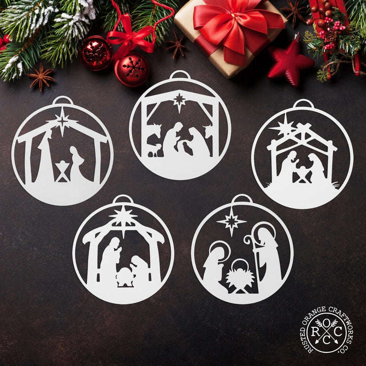 Nativity Ornaments - 5 pack - Metal Christmas Tree Ornaments Image 1