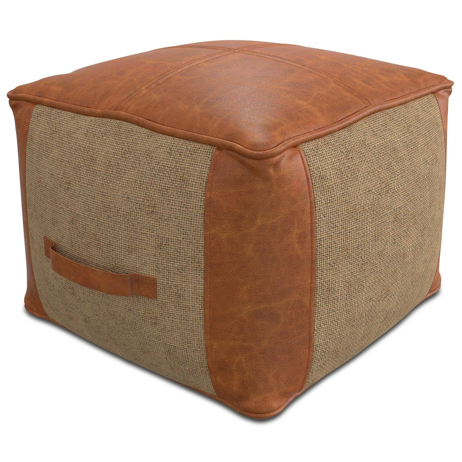 Atkinson Pouf Genuine Buffalo Leather and Jute Ottoman Accent Piece Brown Image 1