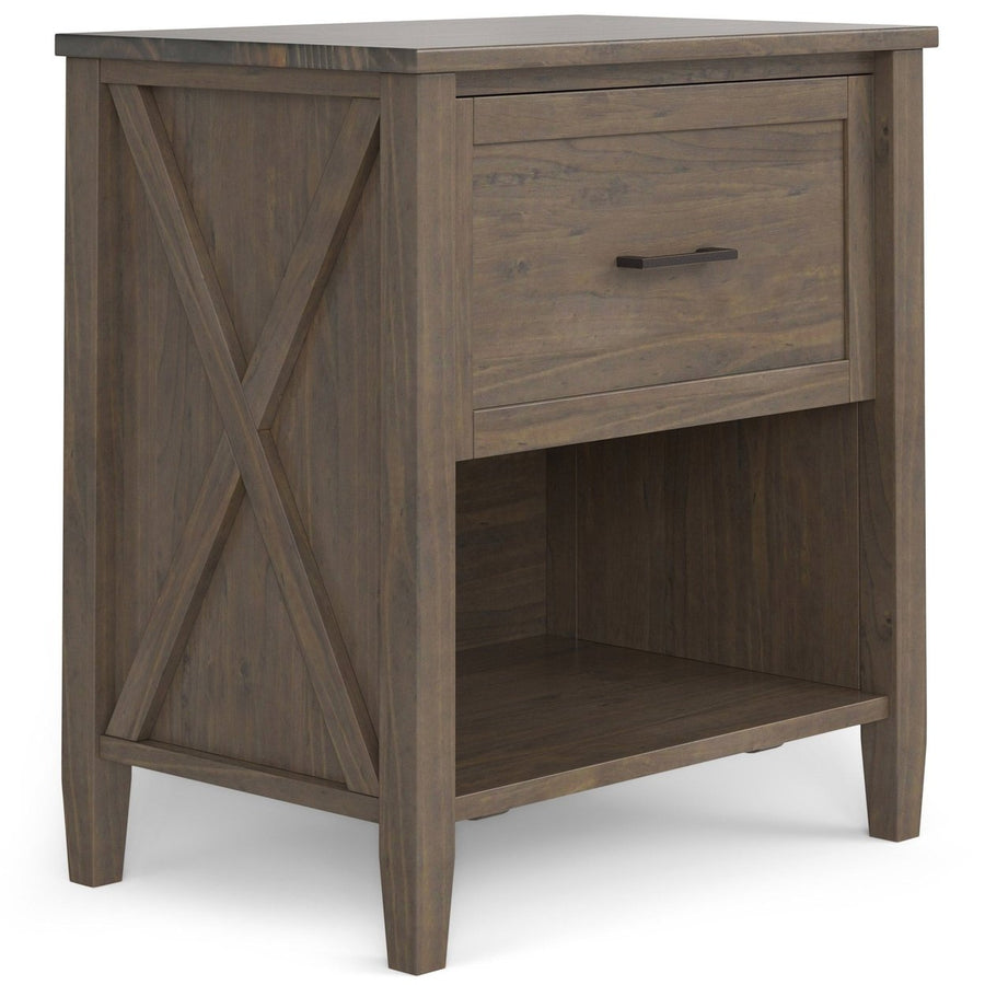 Ela Bedside Table Solid Wood Nightstand with Drawer and Open Shelf Storage Image 1