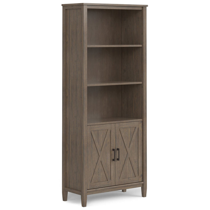 Ela Bookcase with Storage Solid Hardwood Two Open Shelves Adjustables Shaker Doors Image 1