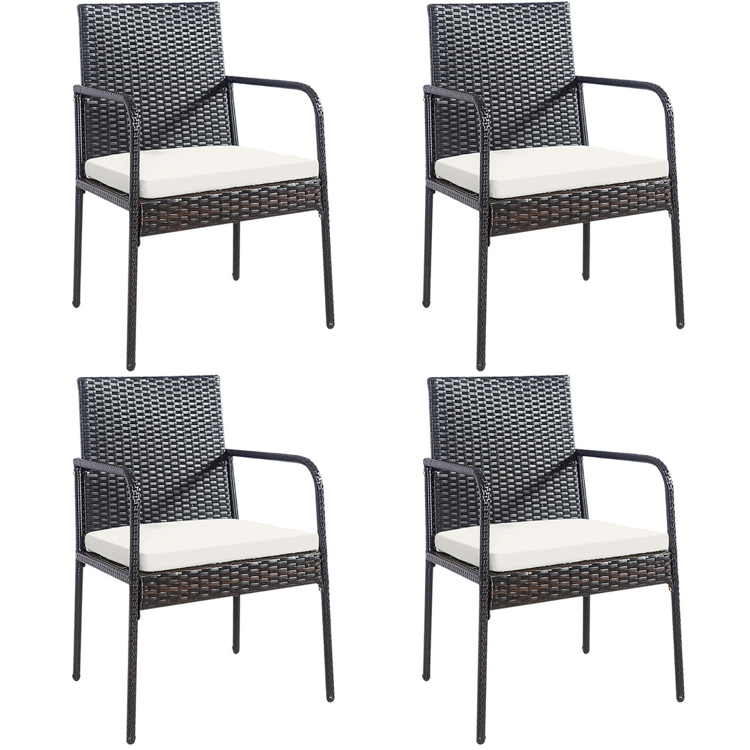 4 PCS Outdoor Patio Rattan Dining Chairs Cushioned Sofa with Armrest Garden Deck Image 1