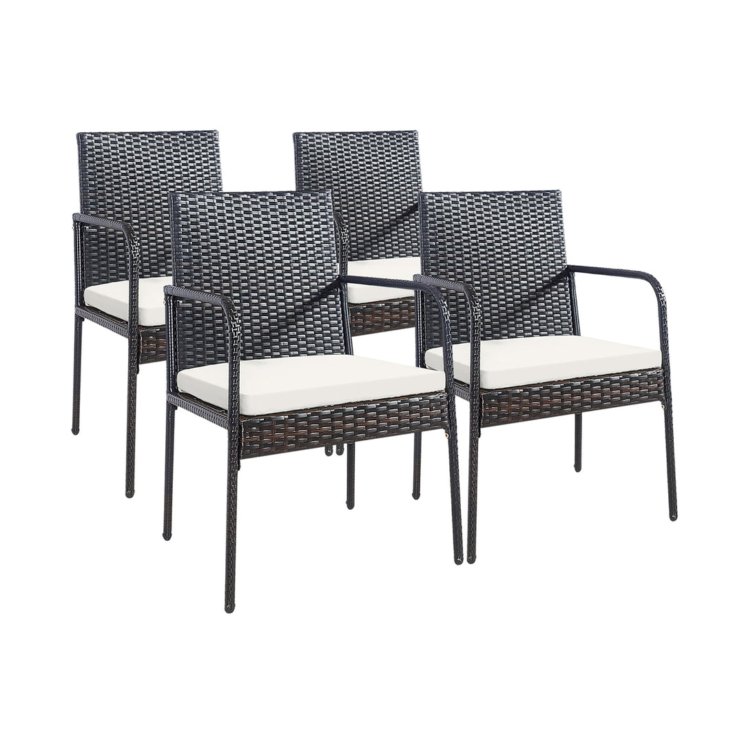 4 PCS Outdoor Patio Rattan Dining Chairs Cushioned Sofa with Armrest Garden Deck Image 9