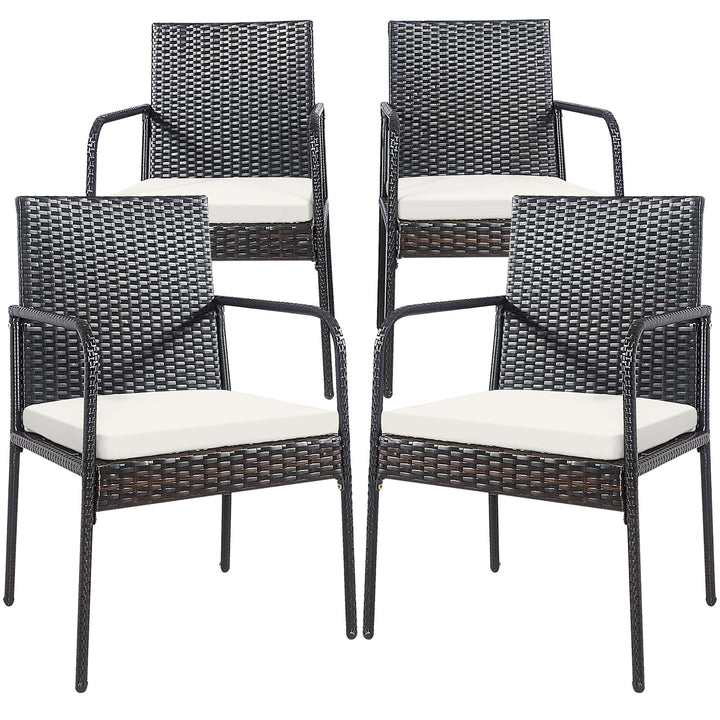 4 PCS Outdoor Patio Rattan Dining Chairs Cushioned Sofa with Armrest Garden Deck Image 10