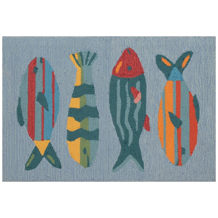 Liora Manne Frontporch Fishes Indoor Outdoor Rug Aqua Image 1