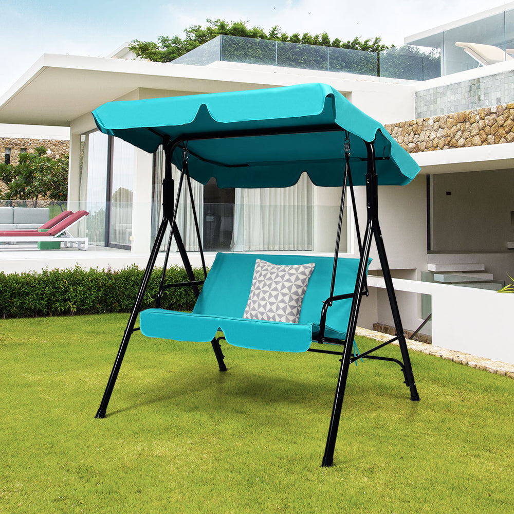 Loveseat Patio Canopy Swing Glider Hammock Cushioned Blue Image 2