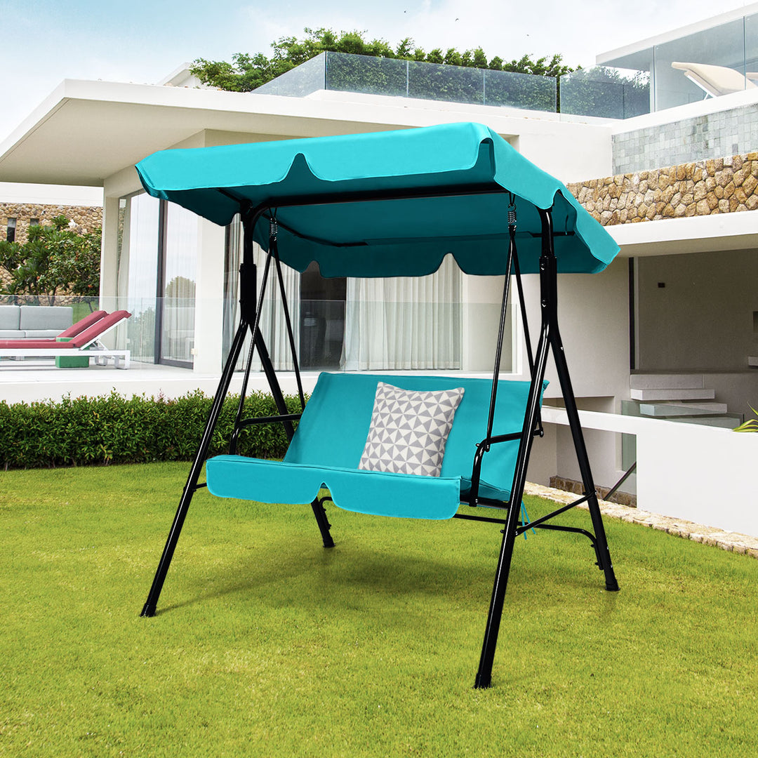 Loveseat Patio Canopy Swing Glider Hammock Cushioned Blue Image 2