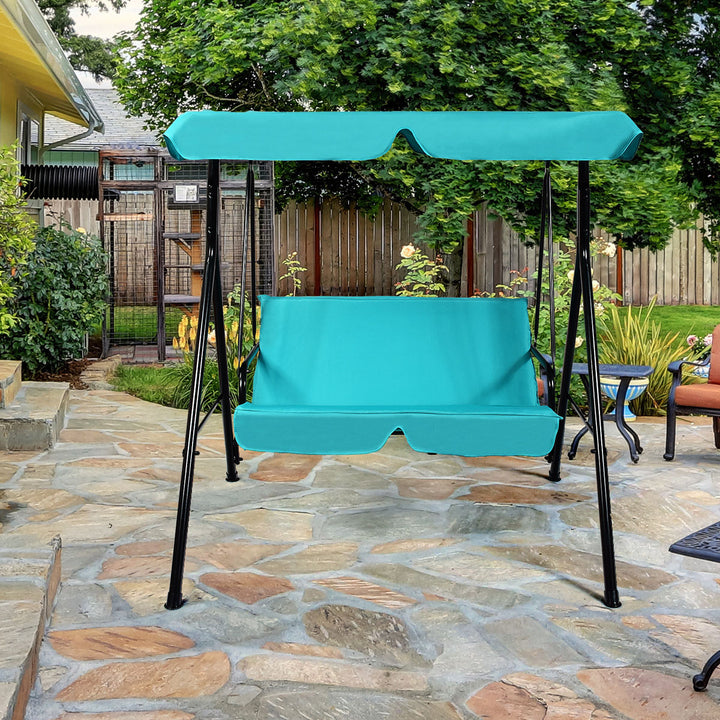 Loveseat Patio Canopy Swing Glider Hammock Cushioned Blue Image 3