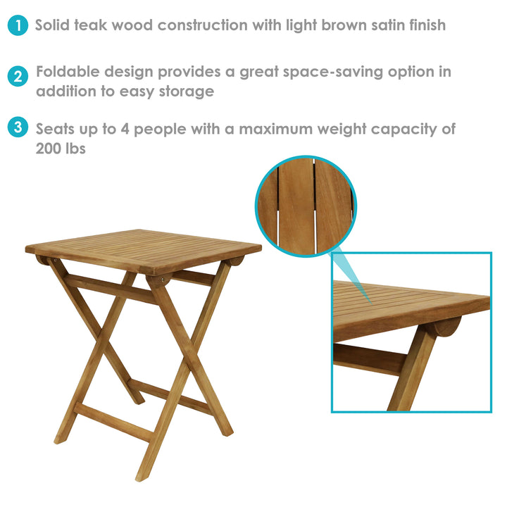 Sunnydaze 24 in Casual Solid Teak Wood Square Patio Dining Image 4