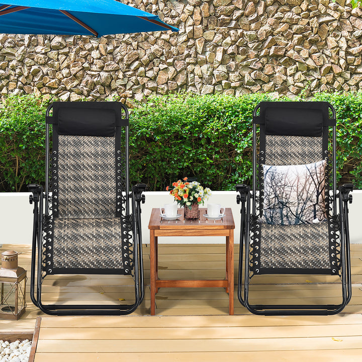 Costway 2PCS Patio Rattan Zero Gravity Lounge Chair Folding Recliner Headrest Mix Grey\Mix Brown Image 6