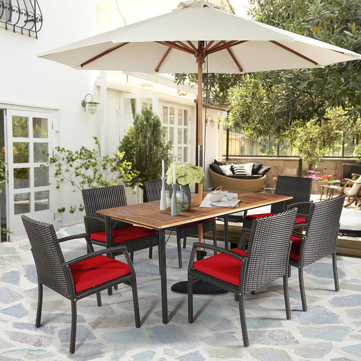 Costway 7PCS Patio Rattan Dining Set with Cushion Umbrella Hole Red/Navy/Turquoise Image 1