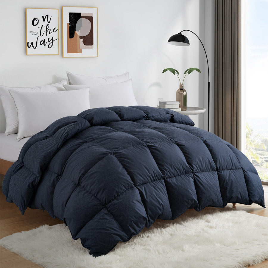 Bedding Comforter Duvet Insert - Goose Down Feather Comforter with Corner Tabs with Cotton Cover Image 1