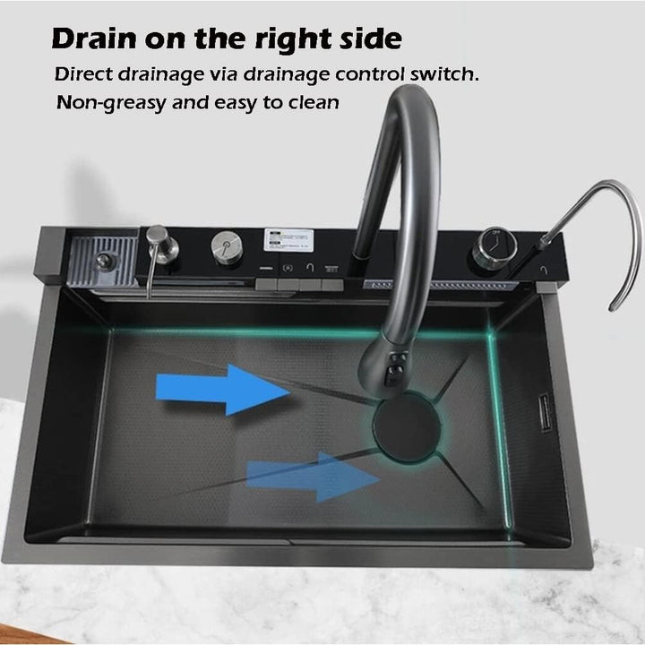 Nano Black Waterfall Sink 29.5 Inch Integrated Sink with Pull-Out Tap Set Image 7