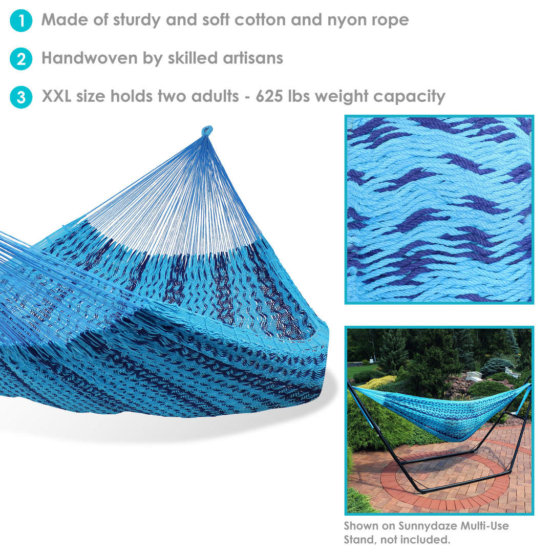 Sunnydaze 2-Person Cotton and Nylon Woven Fabric Hammock - Striped Blue Image 2