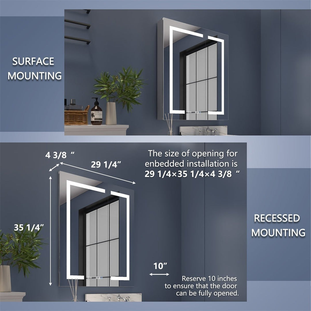 Boost-M2 Bathroom Lighted Medicine Cabinet 30x36 Recessed Defogger USB Dimmer Image 2