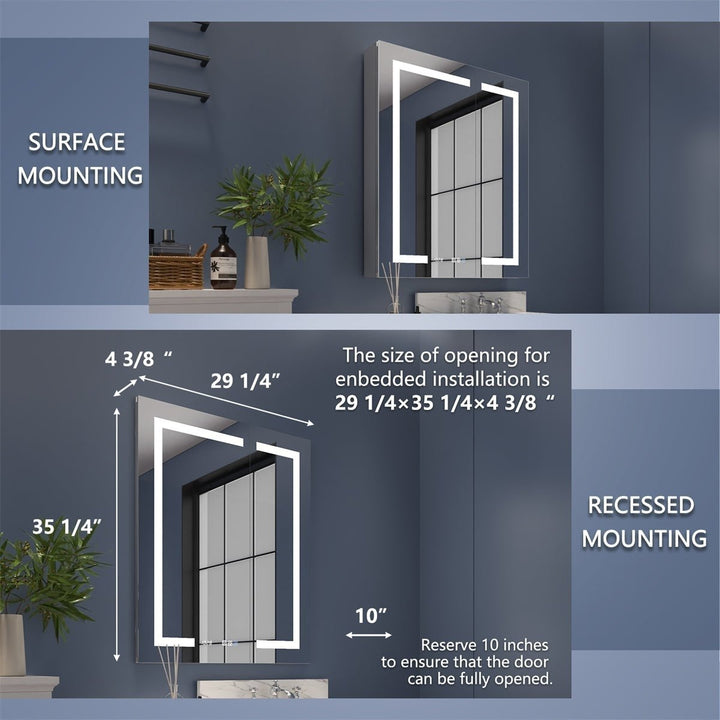 Boost-M2 30" W x 36" H Bathroom Light Medicine Cabinets Recessed or Surface Defogger, Dimmer, ClockOutlets and USB Image 2