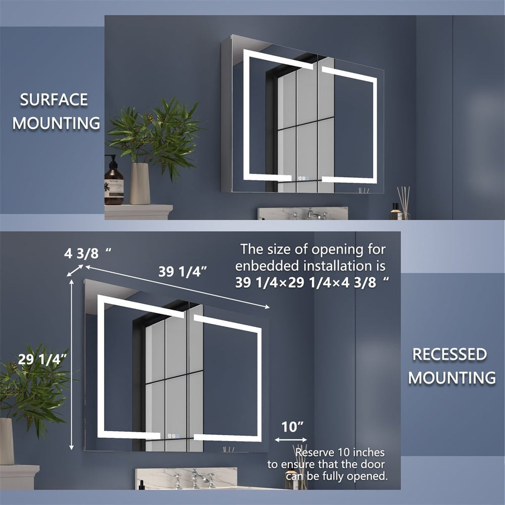 Boost-M1 40" W x 30" H Light Medicine Cabinet Recessed or Surface Mount Framed Aluminum Adjustable Shelves Vanity Mirror Image 2