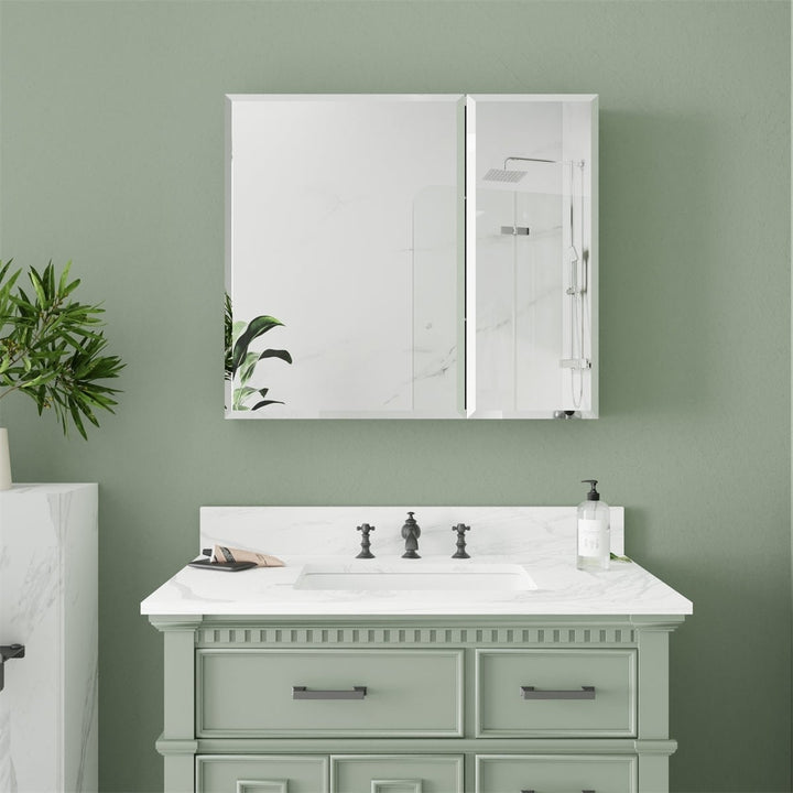 Classic 30" W x 26" H Medicine cabinet with Mirror Surface Mount or Recess aluminum Large storage space Image 10