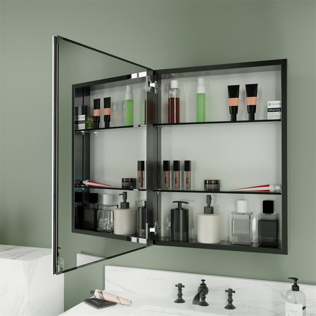 Classic 20"x26" Matted Black medicine cabinet with Mirror Bathroom Surface Mount Image 4