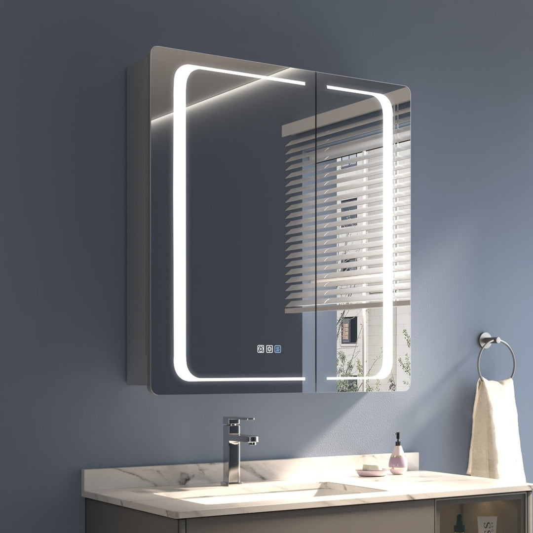 ExBrite 30x32 LED Lighted Bathroom Medicine Cabinet Mirror Waterproof Recessed Image 1