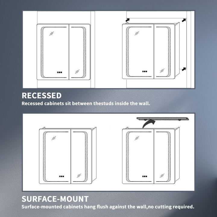 ExBrite 30x32 LED Lighted Bathroom Medicine Cabinet Mirror Waterproof Recessed Image 5