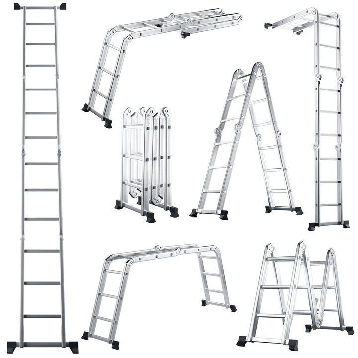 12 Ft Folding Step Ladder 7-in-1 Aluminium Alloy Extension Ladder Max Load 330 Lbs Image 1