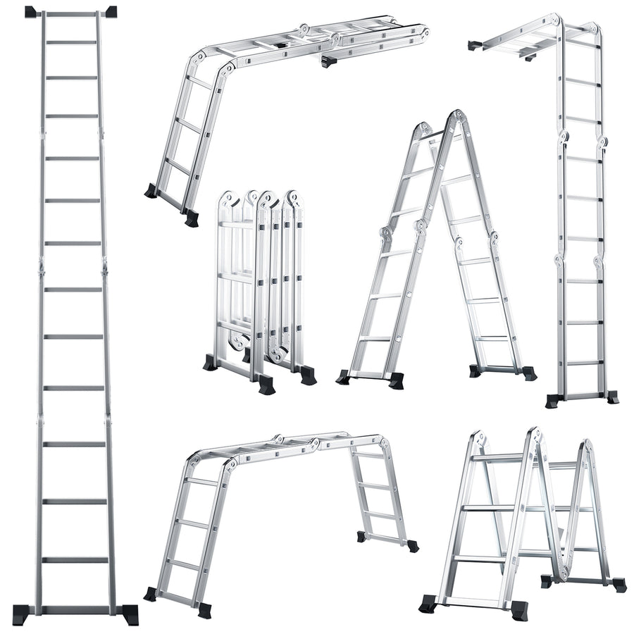 12 Ft Folding Step Ladder 7-in-1 Aluminium Alloy Extension Ladder Max Load 330 Lbs Image 1