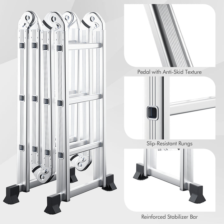 12 Ft Folding Step Ladder 7-in-1 Aluminium Alloy Extension Ladder Max Load 330 Lbs Image 5