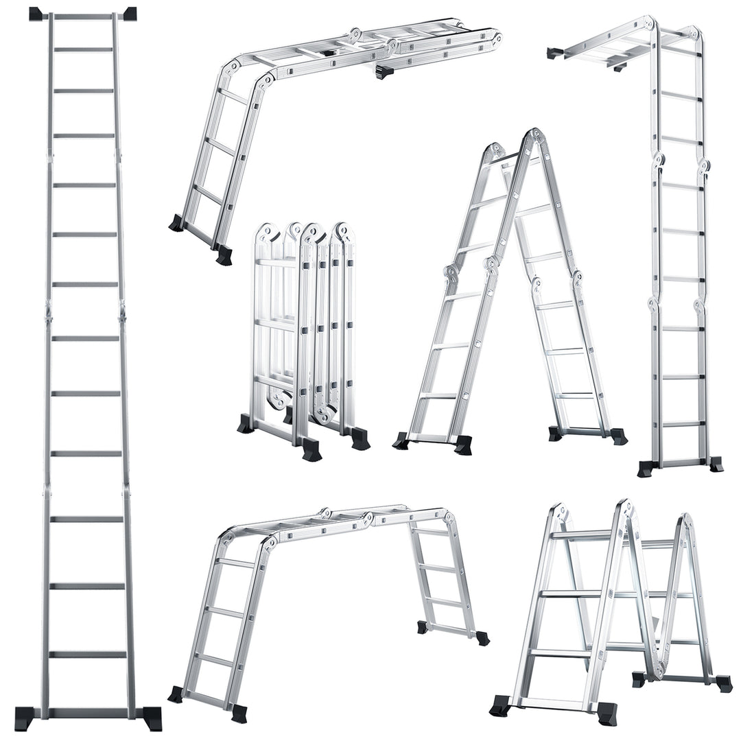 12Ft Folding Step Ladder 7-in-1 Aluminium Alloy Extension Ladder 330 Lbs Image 10