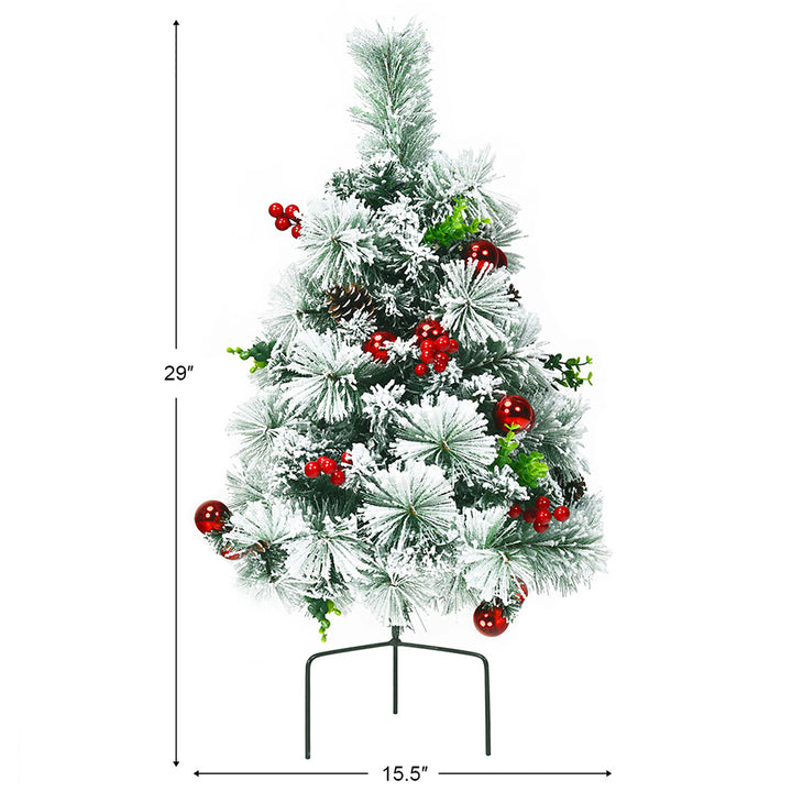 Set of 2 24in Battery Powered Pre-lit Pathway Flocked Christmas Trees Outdoor Image 3