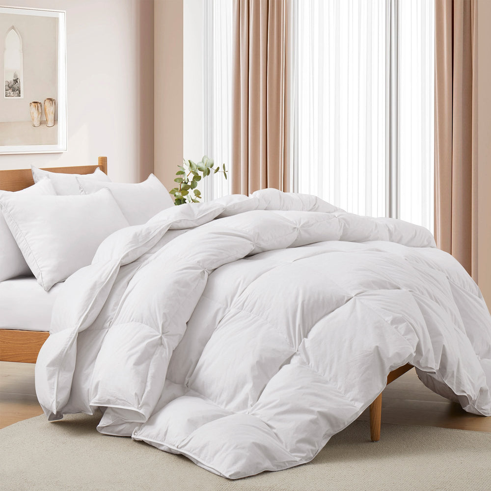 All Seasons Goose Down Comforter with Cotton Cover Baffled Box Design-Luxury Duvet Insert Image 2